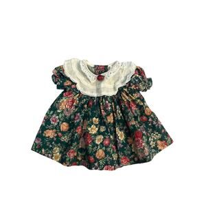 Vtg Baby Girl 0-3Mo Martha's Too Cottage Prairie Green Floral Lace Collar Dress